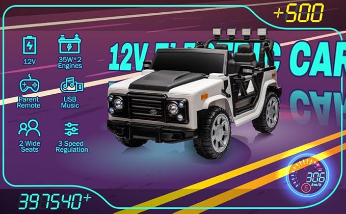 12V SUV 5MPH 2-Seater Ride on Toys, Ride-on Truck Toy w/Parent Remote,4W/2D 3-Speed Kids Electric Vehicles with Motor,Spring Suspension,LED,Music (12V Electric Ride on Truck SUV)-BubblyBeeBaby