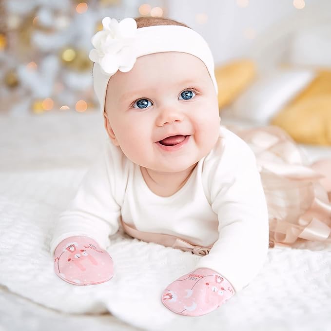 6 Pairs Newborn Baby Mittens No Scratch Gloves Infant Toddler Anti Scratch Essentials Unisex Cotton for 3-9 Months Girls Boys(Pink Series, Cute)-BubblyBeeBaby