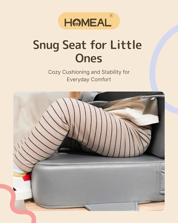 HOMEAL Toddler Booster Seat for Dining Table with Backrest and Adjustable Straps, Breathable Booster Seat for Kitchen Chair, Portable Non-Slip Bottom Booster Seat for Table, Light Grey-BubblyBeeBaby