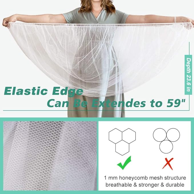 Durable Baby Stroller Mosquito Net (2 Pack) - Universal Elastic Edge Mesh Cover for Bassinets, Cradles, Playards, Car Seats & Mini Cribs | Breathable Travel Essential Newborn Protection (White)-BubblyBeeBaby