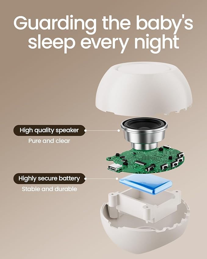 2025 Mom's Choice Awards, Portable Sound Machine for Baby Adult, AI Cry Detection, 18 Soothing Sound, Bluetooth Rechargeable White Noise Machine for Home Office Travel, Nursery Light, Gray-BubblyBeeBaby