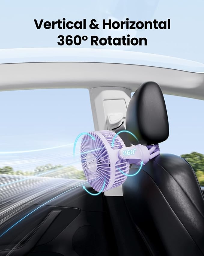 Gaiatop Mini Electric Fan with 360 Rotation, 5.5mm Gaps, Rechargeable Battery, 3 Speeds, Purple-BubblyBeeBaby