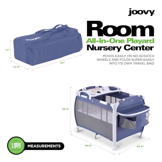 Joovy Room-Playard, Nursery Center, Bassinet, Changing-Table, Slate-BubblyBeeBaby