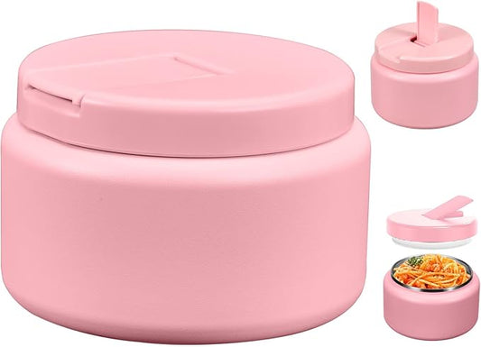 13.5oz Kids Thermos for Hot Food, Insulated Vacuum Food Jar with Buckle Lid, Stainless Steel Wide Mouth Leak Proof Insulated Lunch Container for School Picnic Travel,Pink-BubblyBeeBaby