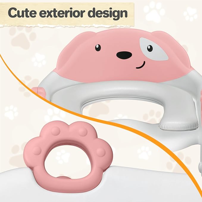 2 In 1 Potty Training Toilet Seat & Toddler Step Stool, Bottom Triangle Stability Toddler Toilet Seat, Adjustable Step & Seat Height Potty Seats (Pink)-BubblyBeeBaby