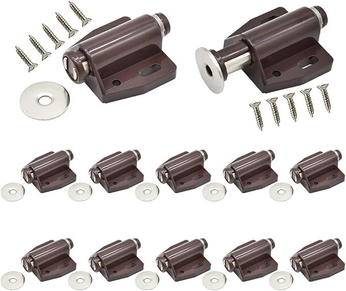 12Pack Magnetic Touch Push to Open Door Latch for Heavy Duty Door Push Release Latch Kitchen Drawer Push Catch Pop Out Latch Kitchen Closet Door Closing (Brown)-BubblyBeeBaby