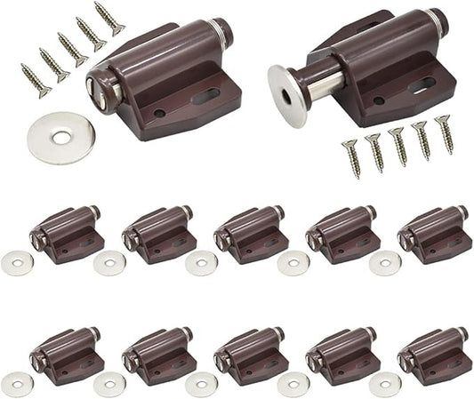 12Pack Magnetic Touch Push to Open Door Latch for Heavy Duty Door Push Release Latch Kitchen Drawer Push Catch Pop Out Latch Kitchen Closet Door Closing (Brown)-BubblyBeeBaby