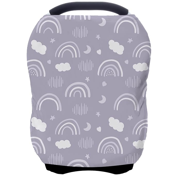 Car Seat Covers for Babies - Multi- use Nursing Carseat Canopy, Breastfeeding Covers, Baby Shower Gifts for Boys and Girls (Grey Rainbow)-BubblyBeeBaby