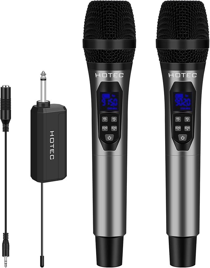 HOTEC Wireless Microphones Dual UHF Handheld Mic System with Echo/Volume Control, Rechargeable Receiver for Karaoke Church Wedding Party Speech, Compatible PA System, Karaoke Machine, and Mixer-BubblyBeeBaby