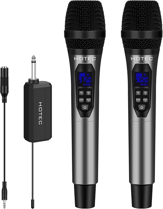 HOTEC Wireless Microphones Dual UHF Handheld Mic System with Echo/Volume Control, Rechargeable Receiver for Karaoke Church Wedding Party Speech, Compatible PA System, Karaoke Machine, and Mixer-BubblyBeeBaby