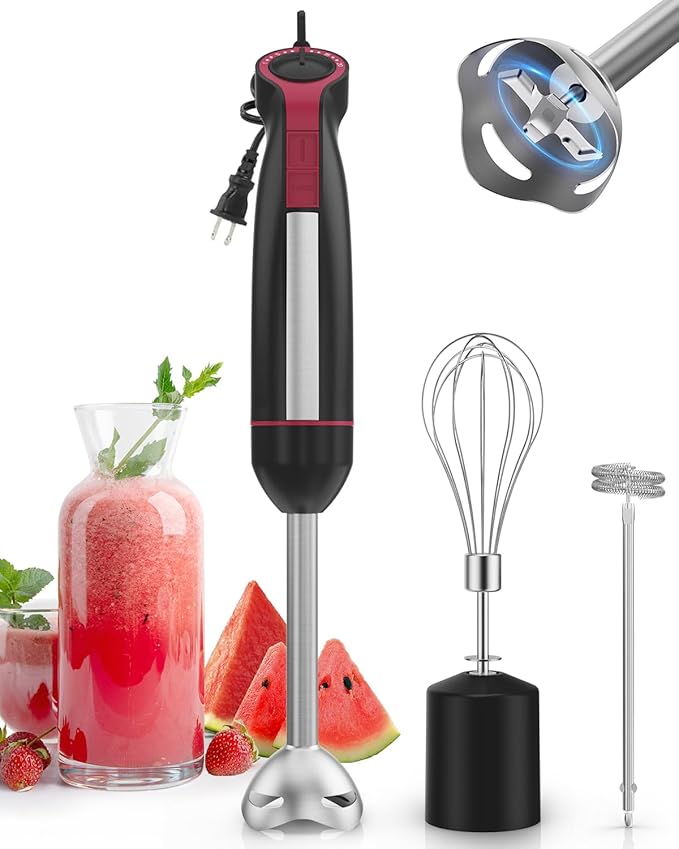 Immersion Blender Handheld 1000W, 3 in 1 Stick Hand Blenders for Kitchen with 20 Variable Speeds & Turbo, 304 Stainless Steel with Electric Whisk & Milk Frother Attachments for Soup, Puree & Emulsion-BubblyBeeBaby