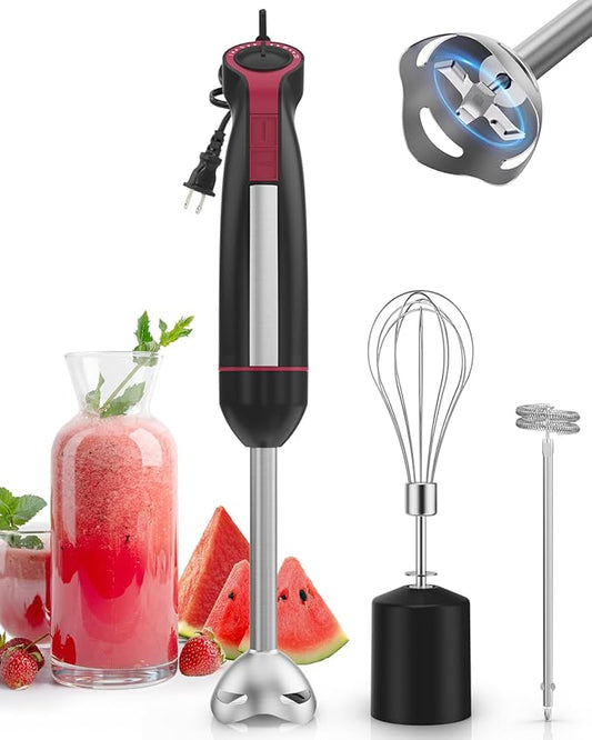 Immersion Blender Handheld 1000W, 3 in 1 Stick Hand Blenders for Kitchen with 20 Variable Speeds & Turbo, 304 Stainless Steel with Electric Whisk & Milk Frother Attachments for Soup, Puree & Emulsion-BubblyBeeBaby