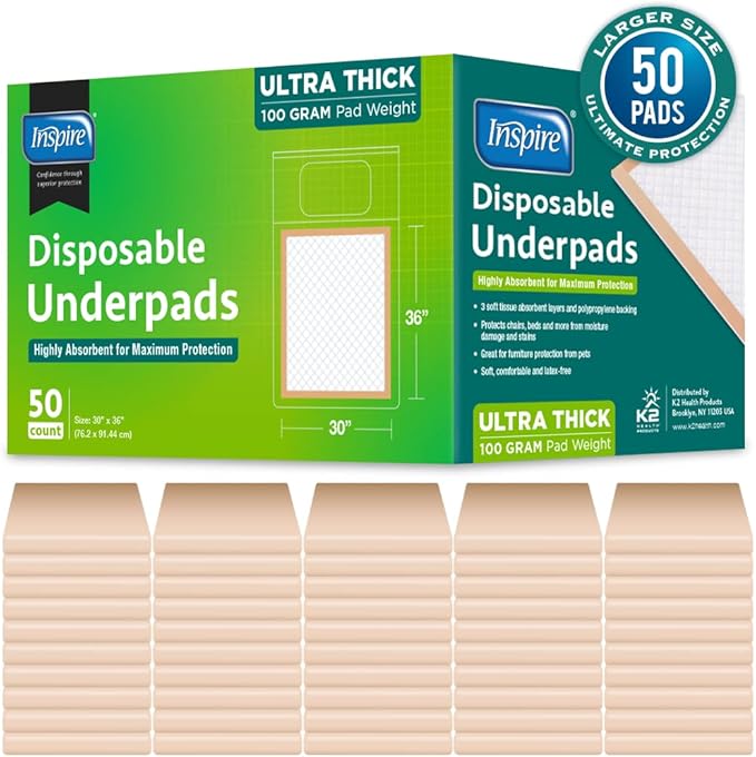 Inspire Super and Ultra Absorbent Disposable Bed Pads (30" X 36" Pack of 50)-BubblyBeeBaby