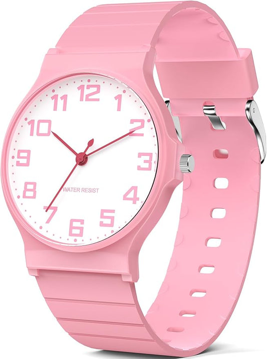 Kids Analog Watch Boys Girls, 30M Waterproof, Sports Watch for Boys, Easy to Read Children's Thin Dial Wrist Watches with Soft Band, for Ages 5-15 Kids Great Birthday Gifts Christmas Day-BubblyBeeBaby