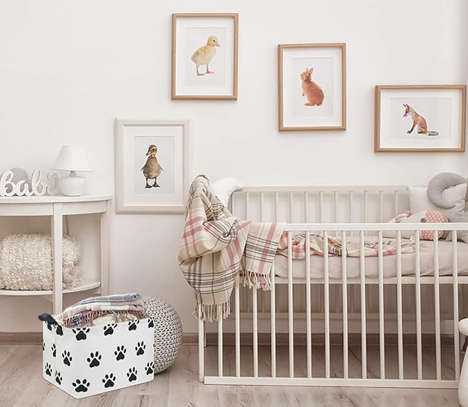 HIYAGON Dog toy Basket Dog Toy Bin Cute Toy Storage Basket Organizer Box Kids Gift Basket Empty Rectangular Room Decor for Home(Paw)-BubblyBeeBaby