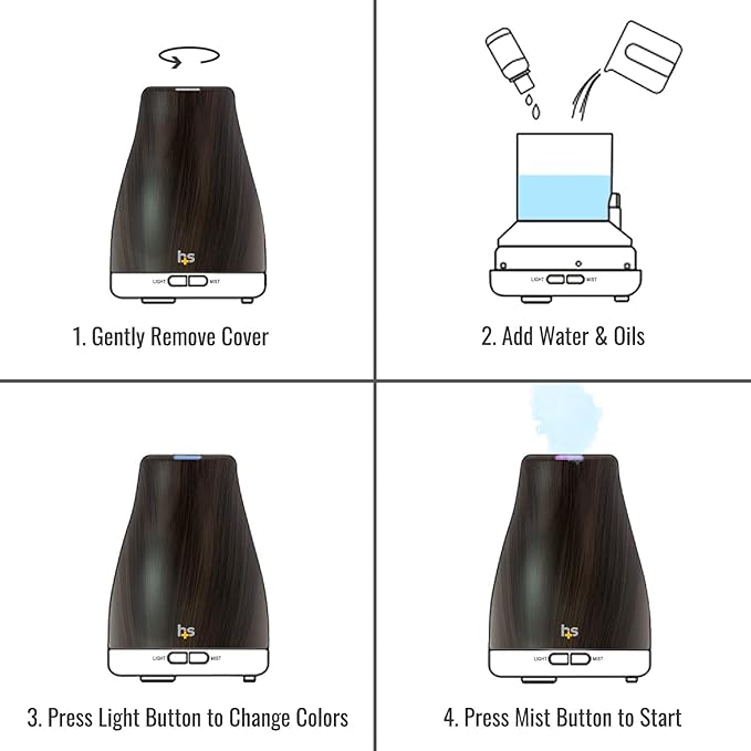 HealthSmart Essential Oil Diffuser, Cool Mist Humidifier and Aromatherapy Diffuser with 150ML Tank Ideal for Small Rooms, Adjustable Timer and Mist Mode, Wood Grain Brown-BubblyBeeBaby
