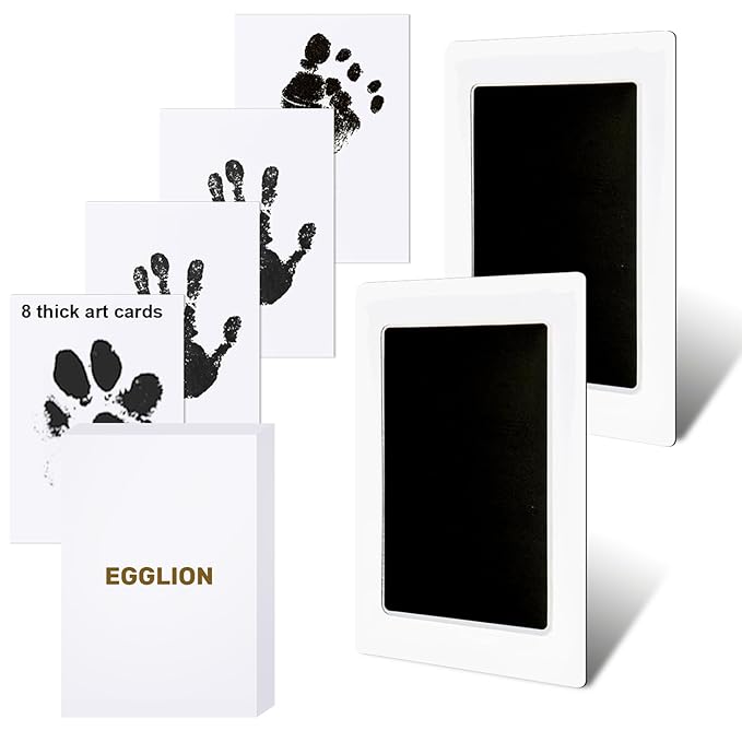 2-Pack Inkless Baby Hand and Footprint Kit with Mess-Free Ink Pad – Baby Safe Ink Pad for Hand, Foot & Paw Prints – Newborn Footprint & Paw Print Kit for Dogs and Cats – 8 Cards(Jet Black, L)-BubblyBeeBaby