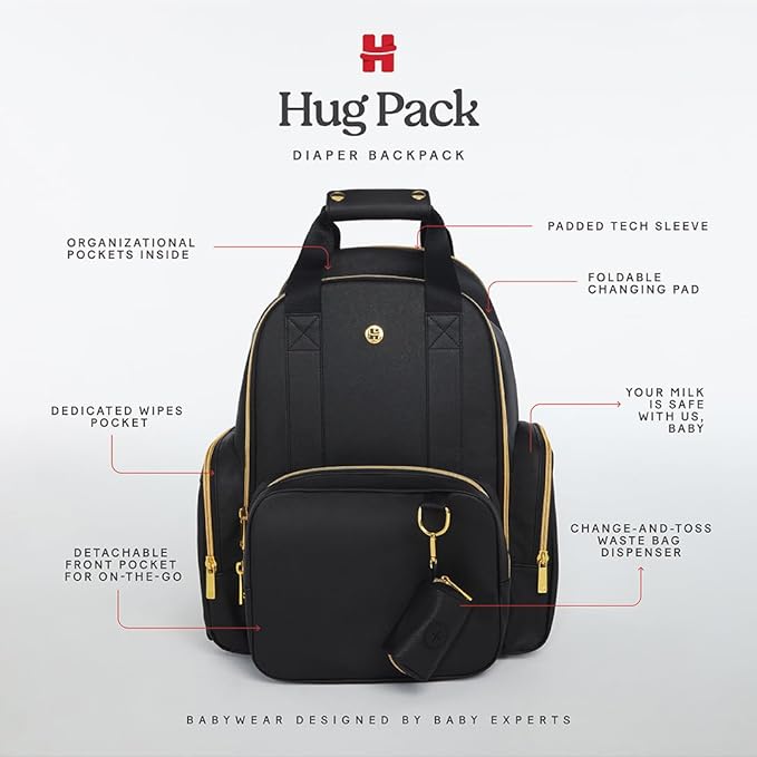 Huggies Signature Hug Pack Diaper Backpack, Cognac Leather, O/S-BubblyBeeBaby