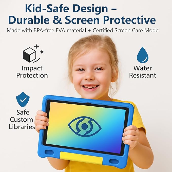 10.1 Inch Kids Tablet with Shockproof Case | Android 14, 64GB+8GB RAM, 12H Battery | Parental Control, Google Kids Space & Preloaded Educational Apps | WiFi 6, HD Display, Ages 3-12-BubblyBeeBaby