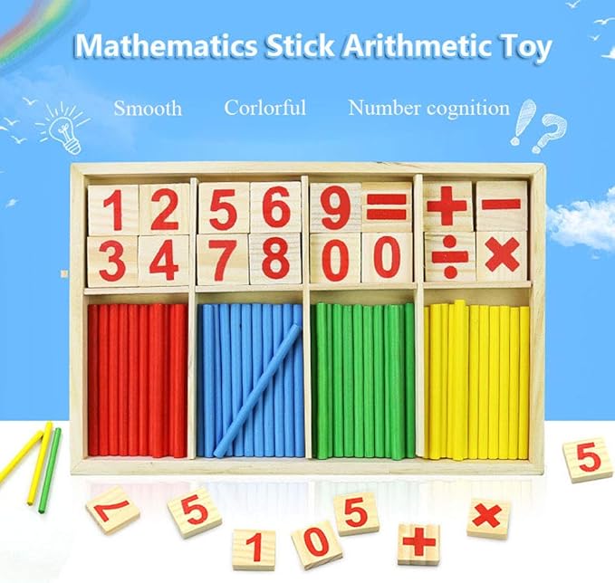 Umbresen Montessori Toys Math Educational Toy - Wooden Intelligence Sticks Number Cards and Counting Rods with Box-BubblyBeeBaby