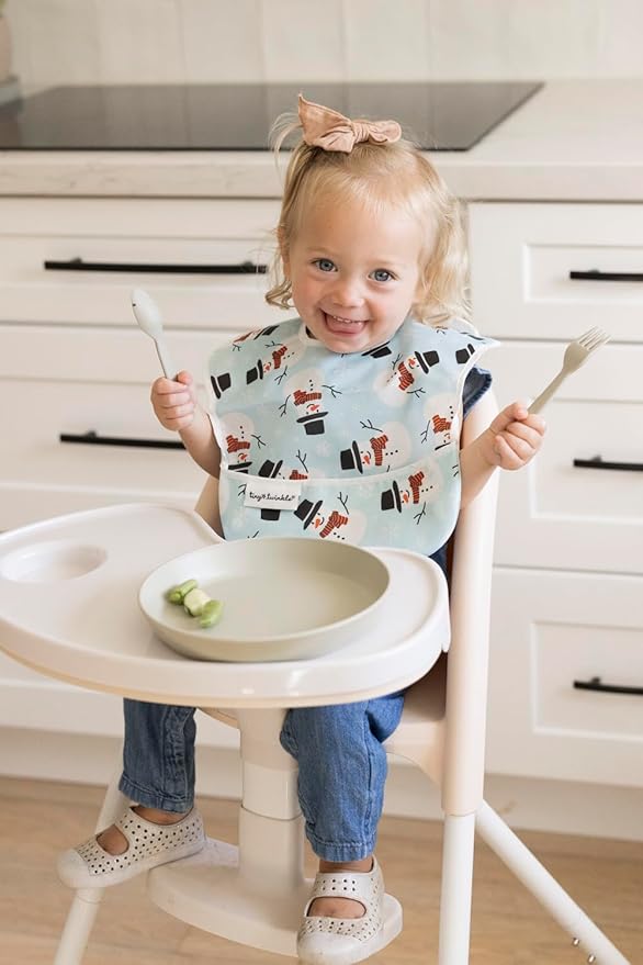 Tiny Twinkle Mess-Proof Baby Bib - Waterproof Bib for Baby Girl or Boy- Machine Washable - Adjustable Closure - PVC, BPA, & Phthalate Free - Great for Travel - Baby Food Bibs (3 Pack,Christmas)-BubblyBeeBaby