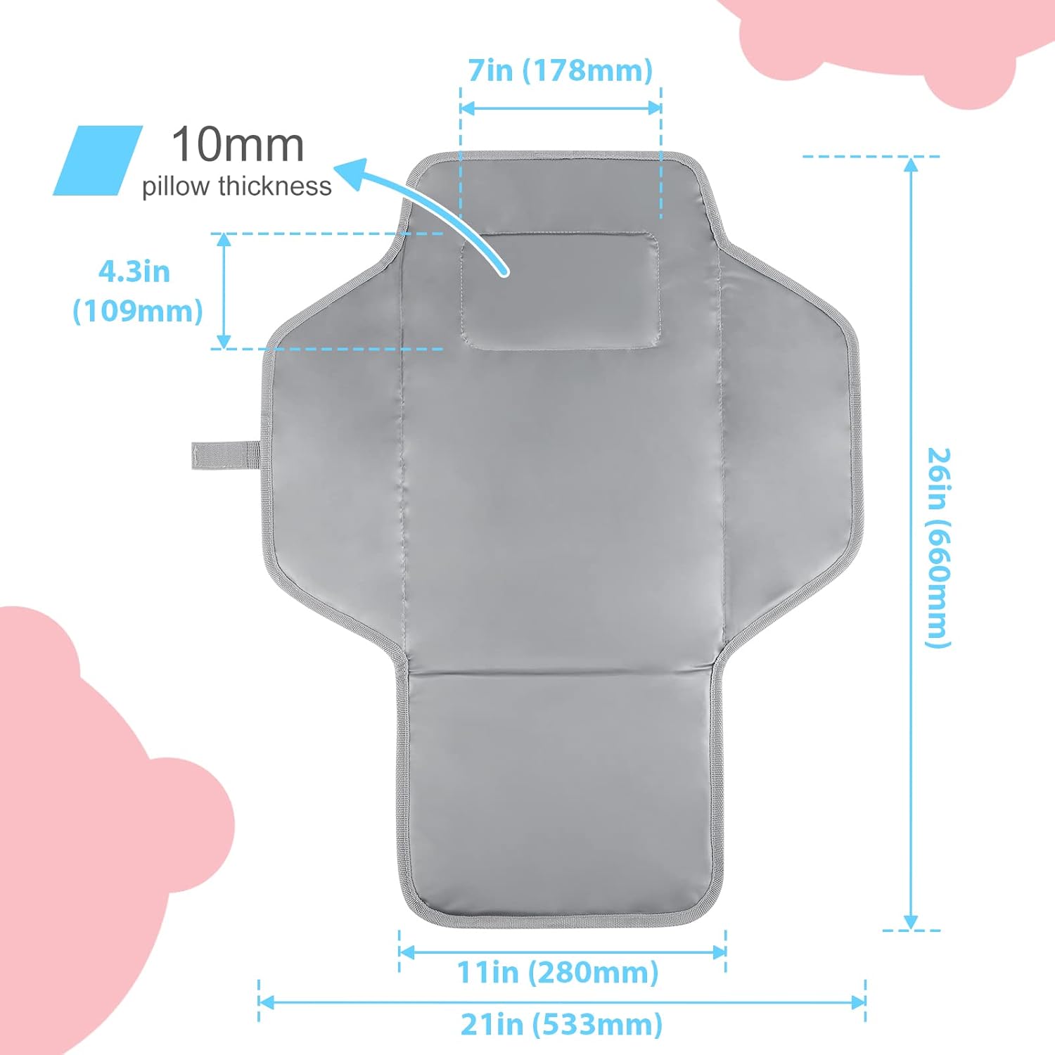 Portable Changing Pad for Baby, Compact Waterproof Diaper Mat with Built-in Cushion, Pink