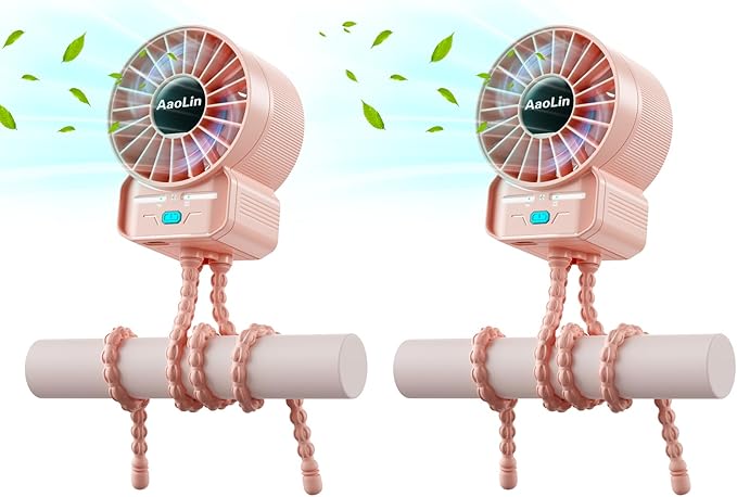2 Pack Multifunctional Portable Stroller Fan 4 Speed 6600rpm High Speed Usb Rechargeable Personal Mini Handheld Fan Extended Tripod For Desktop Winding Kids Bed Treadmill Bike Golf Cart Outdoor Travel-BubblyBeeBaby