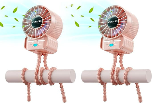 2 Pack Multifunctional Portable Stroller Fan 4 Speed 6600rpm High Speed Usb Rechargeable Personal Mini Handheld Fan Extended Tripod For Desktop Winding Kids Bed Treadmill Bike Golf Cart Outdoor Travel-BubblyBeeBaby