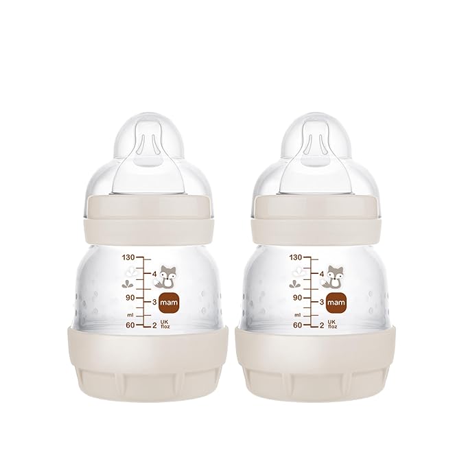 MAM Easy Start Anti-Colic Baby Bottles, Extra Slow Flow, Breastfeeding-Like Silicone Nipple Bottle, Reduces Colic, Gas, & Reflux, Easy-to-Clean, BPA-Free, Vented Baby Bottles for Newborns, 0-3 Months-BubblyBeeBaby