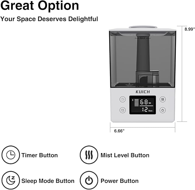 2.4L Air Humidifiers for Bedroom Baby - 26dB Quiet Cool Mist Air Humidifier for Nursery & Plants, Top Fill Air Humidifier Lasts Up to 30 Hours, Auto Shut-Off, Easy to Fill and Clean-BubblyBeeBaby