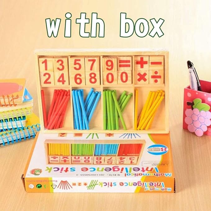 Umbresen Montessori Toys Math Educational Toy - Wooden Intelligence Sticks Number Cards and Counting Rods with Box-BubblyBeeBaby
