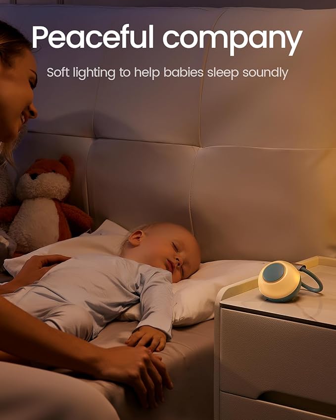 2025 Mom's Choice Awards, Portable Sound Machine for Baby Adult, AI Cry Detection, 18 Soothing Sound, Bluetooth Rechargeable White Noise Machine for Home Office Travel, Nursery Light, Cyan-BubblyBeeBaby
