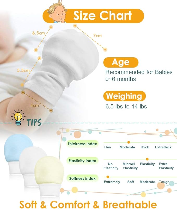 Newborn Baby Mittens Anti Scratch Baby Mittens No Scratch Mittens Baby Gloves for 0-6 Months Boys Girls(6 Pairs)-BubblyBeeBaby