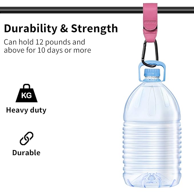 2 Pcs Stroller Hooks for Hanging, Portable Leather Style Stroller Clip Straps, Baby Stroller Hooks for Diaper Bags Grocery Shopping Bags, Mommy Hook for Stroller(Pink)-BubblyBeeBaby