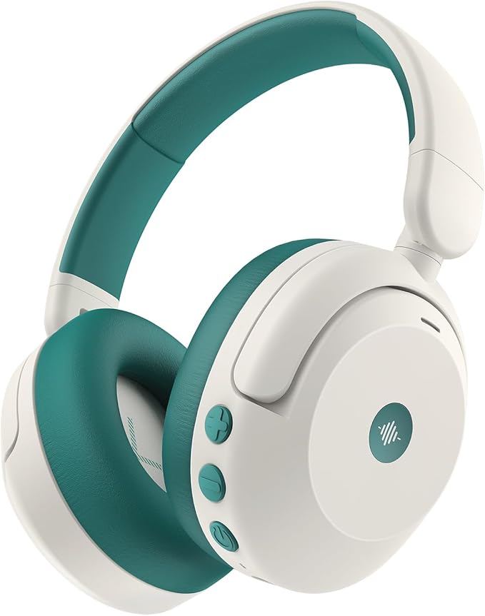 iClever BTH20 Active Noise Cancelling Headphones for Kids, 60H Play Time,Type C Fast Charging,Safe Volume 80dBA,Bluetooth5.4,Award-Winning Kids Headphones Wireless for iPad Tablet Airplane,White&Green-BubblyBeeBaby