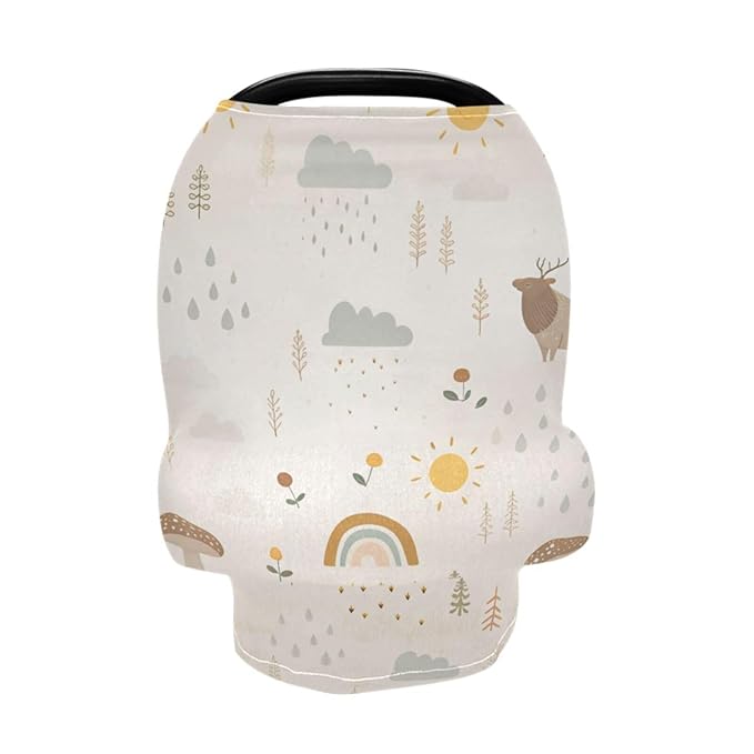 Kigai Mushroom Rainbow Baby Car Seat Covers for Newborn, Breathable Nursing Cover for Breastfeeding Moms, Baby Stroller/Shopping Cart/Stretchy Carseat Cover for Boy & Girl-BubblyBeeBaby