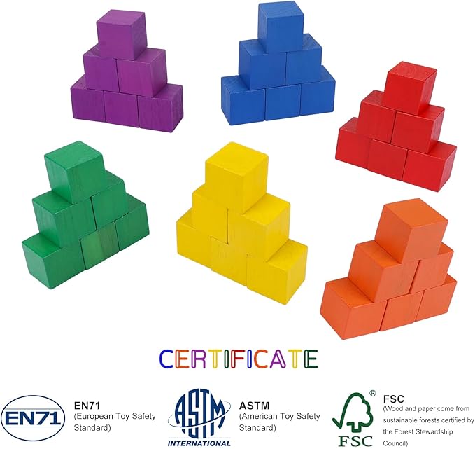 108 Pack 1 Inch Wooden Blocks, 6 Colors STEM Math Sorting Toys, Wood Building & Stacking Blocks for Toddlers, Classroom Learning Wooden Cube Blocks, Creative Play & DIY Craft for Kids Ages 3+-BubblyBeeBaby