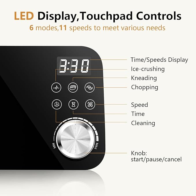 COOKLEE Food Processor, 600 Watts, 6 Functions Electric Food Chopper for Chopping, Mincing, Dicing, Shredding, Slicing, Purees & Dough with 12cup Processor Bowl, Food Chute & Pusher, Black-BubblyBeeBaby