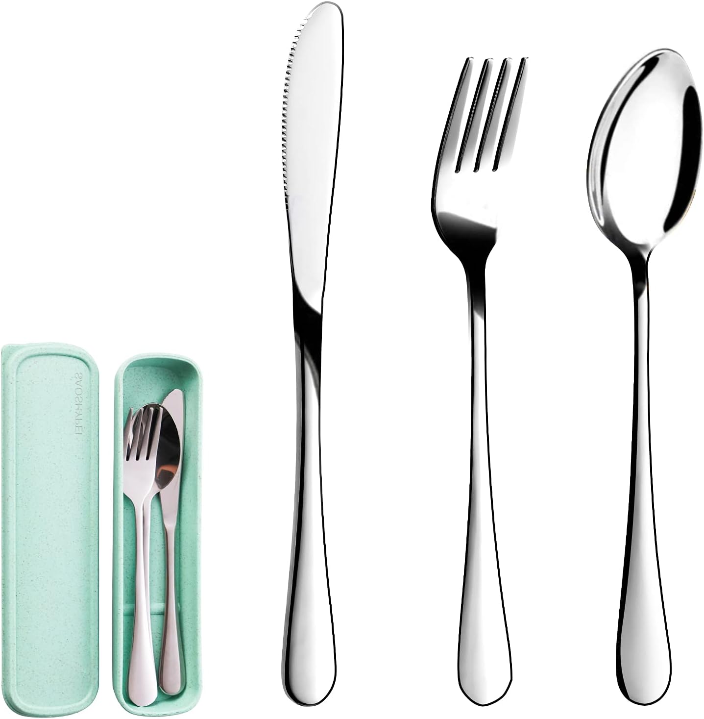 Portable Utensils Set with Case, 4pcs Stainless Steel Reusable Silverware for Lunch Camping School Picnic Workplace Travel, Lunch Box Includ Fork Spoon Knife,Easy to clean,Dishwasher Safe