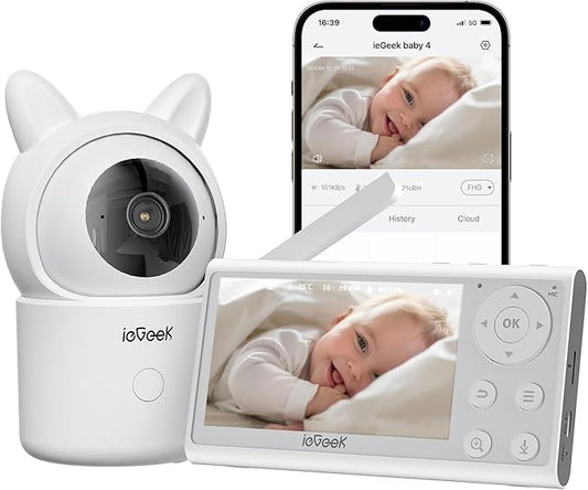 ieGeek Video Baby Monitor with Camera and Audio - 1080P FHD Monitor WiFi Smartphone - Night Vision, Motion Detection, Temper & Humidity Sensor, 2.4GHz WiFi, Pan-Tilt-Zoom via 4.3" Screen and Free APP-BubblyBeeBaby