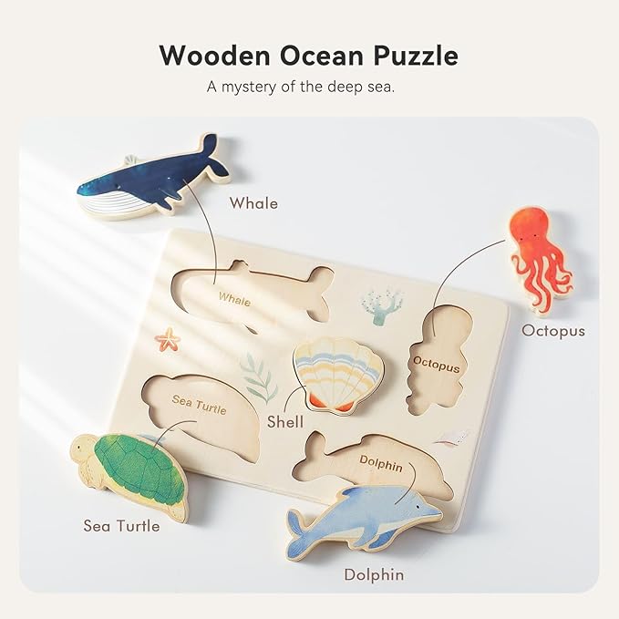 IEATFO 3 Packs Space Ocean Forest Wooden Chunky Puzzles for Toddlers, Wood Puzzle for Kids, Insert Puzzles Each Piece Fits Perfectly, Sturdy and Pegless, Educational Toys-BubblyBeeBaby