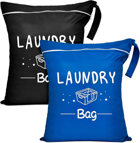 2 Pcs Large Travel Laundry Bag - Waterproof Wet Dry Washable for Dirty Clothes, Bathing Suit, Workout, Gym, Swimming, Yoga-BubblyBeeBaby