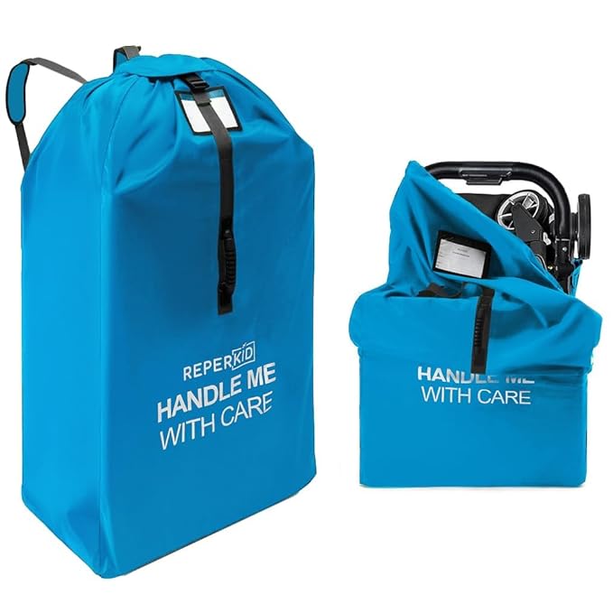 reperkid Large Stroller Bag for Airplane Travel, Blue, 47" H x 24" W x 15" D, Fits Most Large, Single, Double, Jogging Strollers – Premium Waterproof Cover, Adjustable Shoulder Straps-BubblyBeeBaby