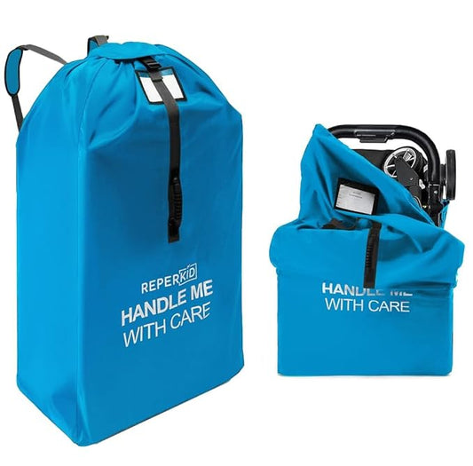 reperkid Large Stroller Bag for Airplane Travel, Blue, 47" H x 24" W x 15" D, Fits Most Large, Single, Double, Jogging Strollers – Premium Waterproof Cover, Adjustable Shoulder Straps-BubblyBeeBaby