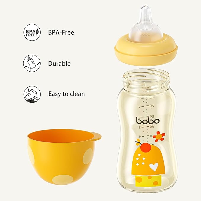 YOHKOH PPSU Baby Bottle Wide Neck, Newborn Anti-Colic Baby Bottle with Natural Response Nipple, Streamlined Body, Easy to Clean (8.8oz (Pack of 2), Yellow)-BubblyBeeBaby