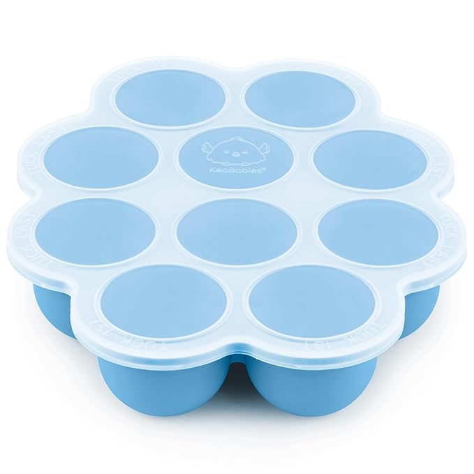 KeaBabies Silicone Food Freezer Trays with Lid, 2oz x 10 Pods Baby Food Storage Containers, Easy Puree Meal Prep, Breast Milk Silicone Freezer Molds, Dishwasher, Microwave Safe, BPA-Free (Misty Blue)-BubblyBeeBaby
