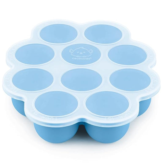 KeaBabies Silicone Food Freezer Trays with Lid, 2oz x 10 Pods Baby Food Storage Containers, Easy Puree Meal Prep, Breast Milk Silicone Freezer Molds, Dishwasher, Microwave Safe, BPA-Free (Misty Blue)-BubblyBeeBaby