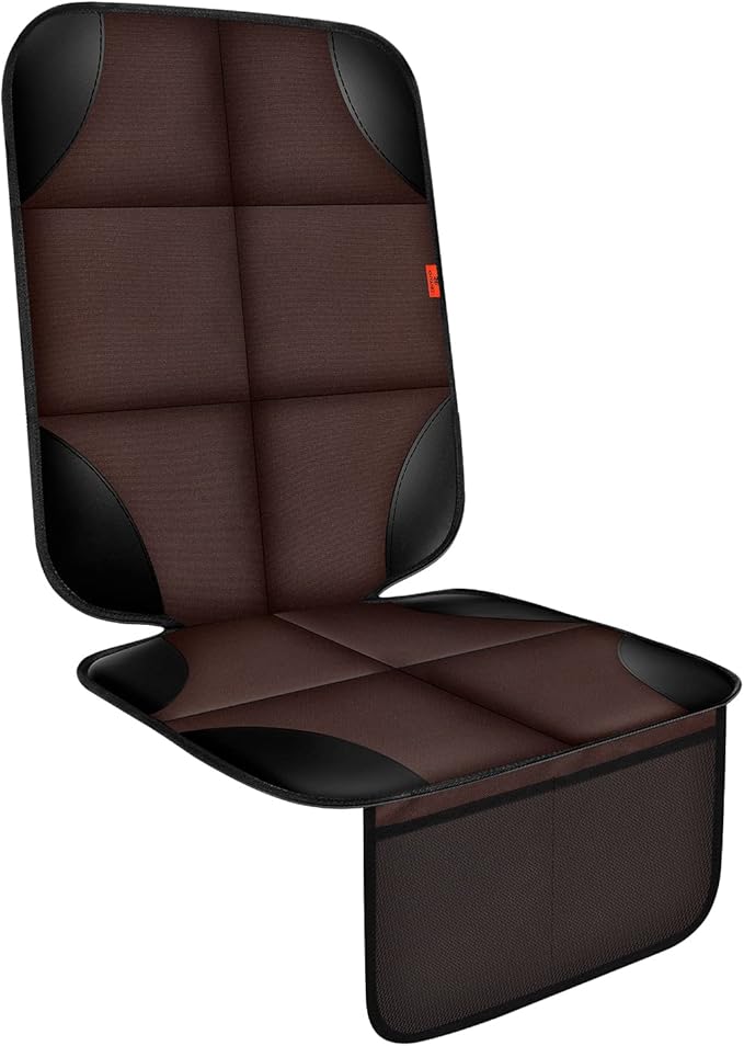 Car Seat Protector 1 Pack Car Seat Cushion Mat Thickest Padding,Waterproof 600D Fabric Car Seat Covers for Non-Slip Backing Mesh Pockets for Baby and Pet (Brown, 1 Pack)-BubblyBeeBaby