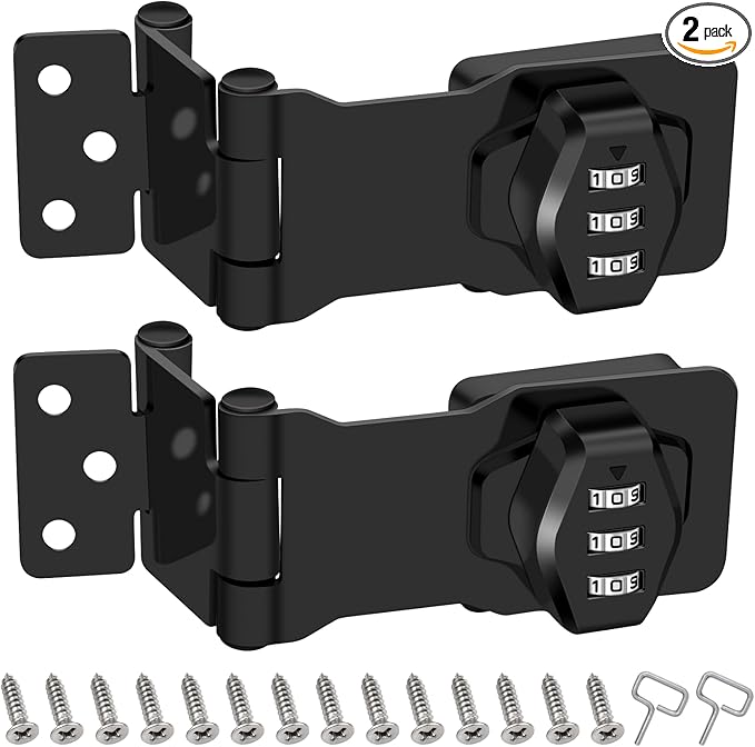 2 Pack Password Rotary Hasp Locks, Collapsible Solid 304 Stainless Steel File Cabinet Lock Desk Drawer Lock, for 90 Degree and 180 Degree Drawers, Dabinets, Doors, Flip Barn Door, Outdoor (Black)-BubblyBeeBaby