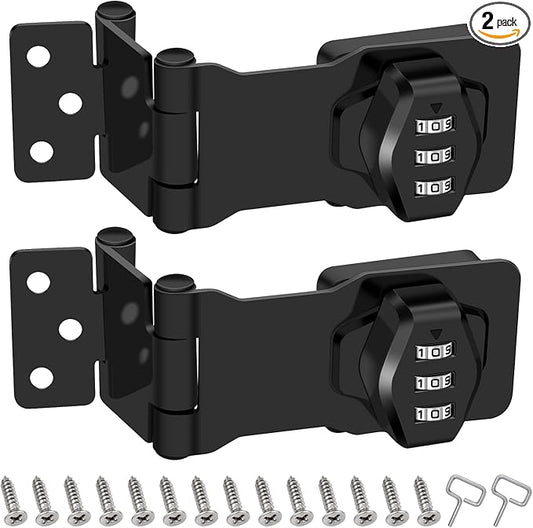 2 Pack Password Rotary Hasp Locks, Collapsible Solid 304 Stainless Steel File Cabinet Lock Desk Drawer Lock, for 90 Degree and 180 Degree Drawers, Dabinets, Doors, Flip Barn Door, Outdoor (Black)-BubblyBeeBaby